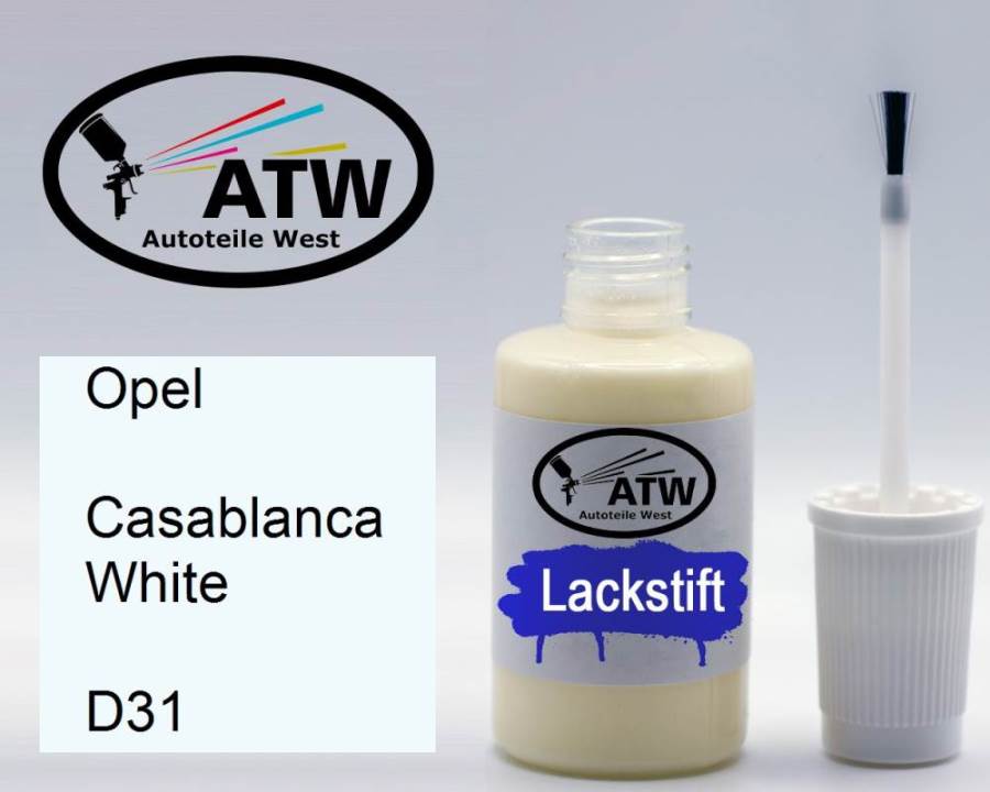 Opel, Casablanca White, D31: 20ml Lackstift, von ATW Autoteile West.